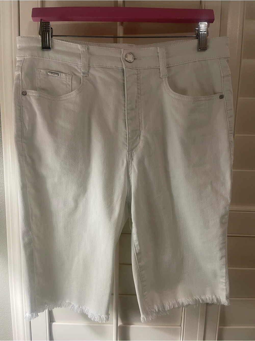 FDJ “Suzanne” White Frayed Hem Shorts